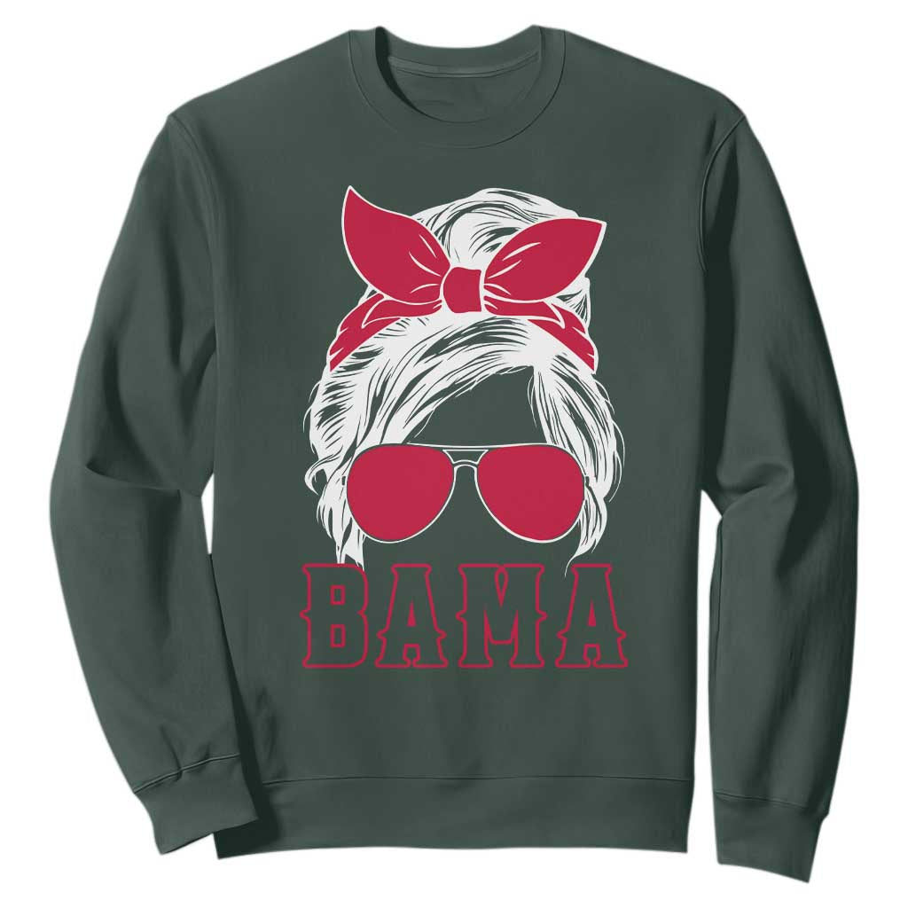 Alabama Fan Sweatshirt Bama Football Lover Game Day Messy Bun TS10 Dark Forest Green Print Your Wear