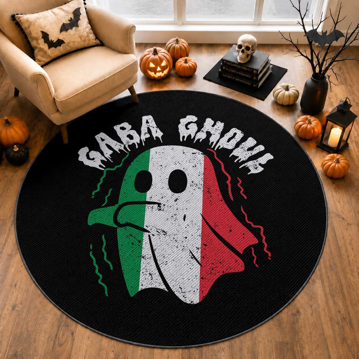 Gabagool Ghost Italian Round Rug Funny Halloween Costume Gaba Ghoul Pun