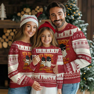 Funny Ghost Ugly Christmas Sweater It's Tricky Tricky Tricky 90s Nostalgia Halloween Costume TS10 Red Beige Print Your Wear