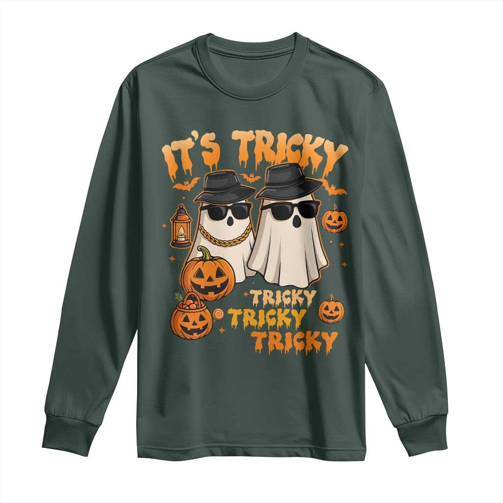 Funny Ghost Long Sleeve Shirt It's Tricky Tricky Tricky 90s Nostalgia Halloween Costume TS10 Dark Forest Green Print Your Wear
