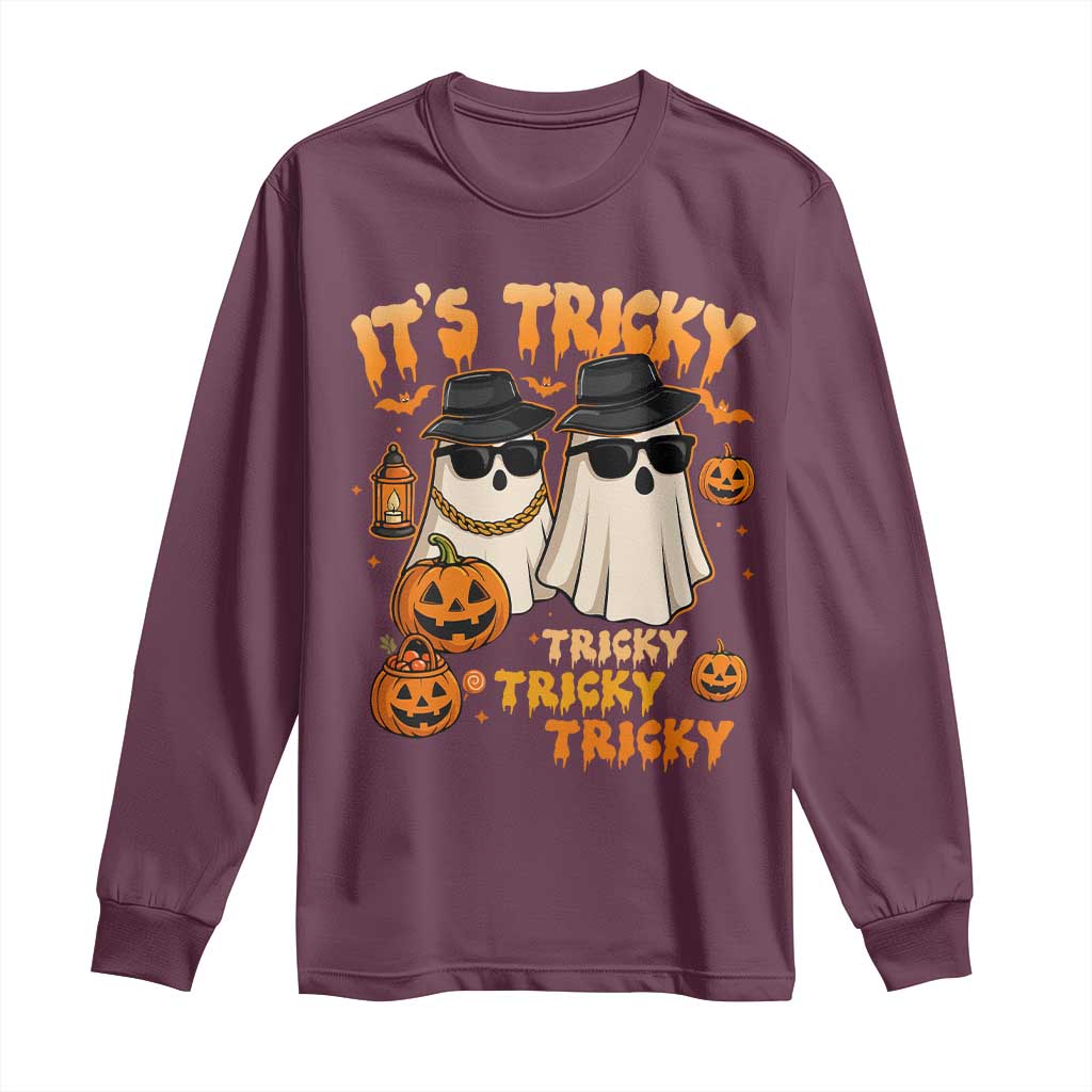 Funny Ghost Long Sleeve Shirt It's Tricky Tricky Tricky 90s Nostalgia Halloween Costume TS10 Maroon Print Your Wear