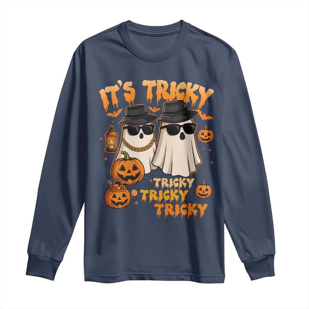 Funny Ghost Long Sleeve Shirt It's Tricky Tricky Tricky 90s Nostalgia Halloween Costume TS10 Navy Print Your Wear