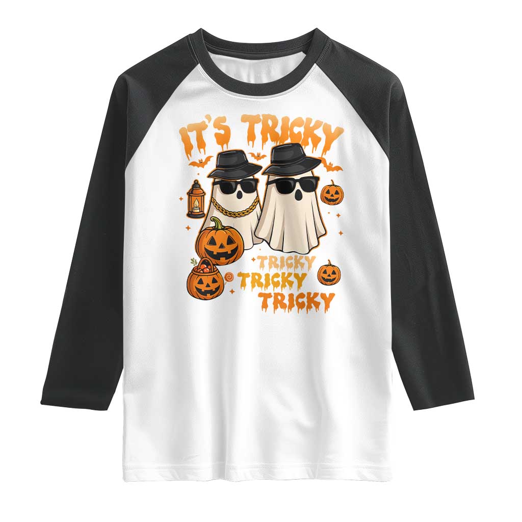 Funny Ghost Raglan Shirt It's Tricky Tricky Tricky 90s Nostalgia Halloween Costume TS10 White Black Print Your Wear