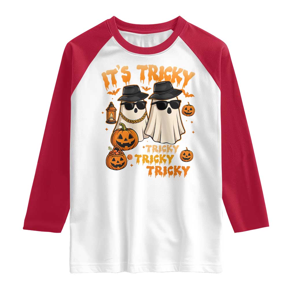Funny Ghost Raglan Shirt It's Tricky Tricky Tricky 90s Nostalgia Halloween Costume TS10 White Red Print Your Wear