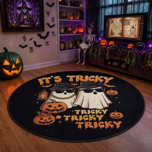 Funny Ghost Round Rug It's Tricky Tricky Tricky 90s Nostalgia Halloween Costume