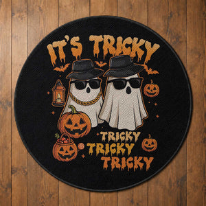Funny Ghost Round Rug It's Tricky Tricky Tricky 90s Nostalgia Halloween Costume