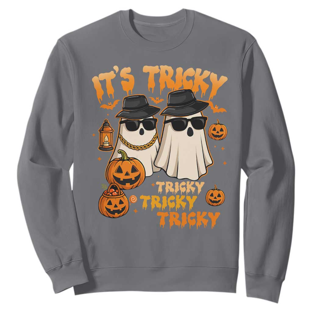 Funny Ghost Sweatshirt It's Tricky Tricky Tricky 90s Nostalgia Halloween Costume TS10 Charcoal Print Your Wear