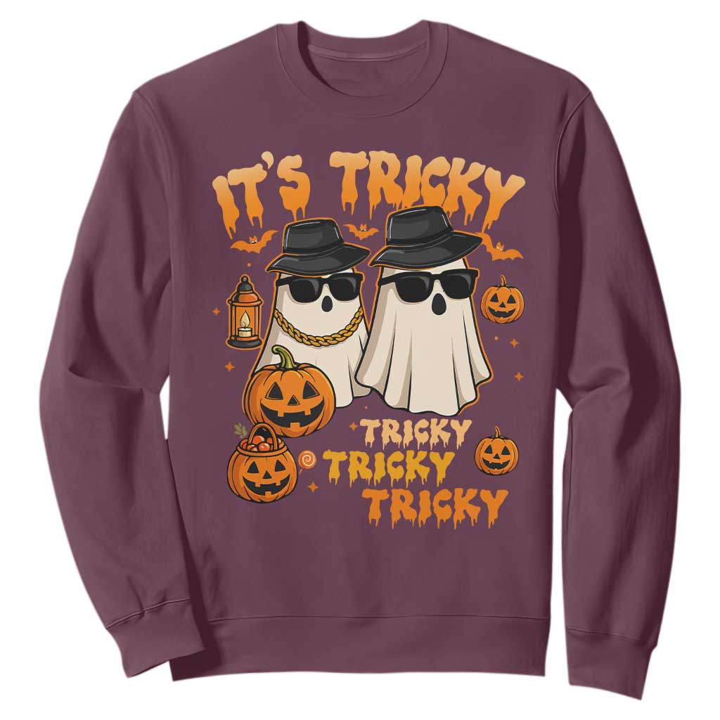 Funny Ghost Sweatshirt It's Tricky Tricky Tricky 90s Nostalgia Halloween Costume TS10 Maroon Print Your Wear