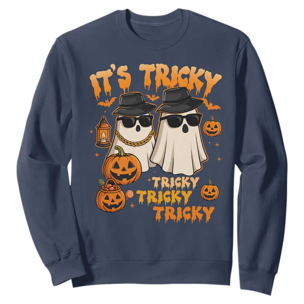 Funny Ghost Sweatshirt It's Tricky Tricky Tricky 90s Nostalgia Halloween Costume TS10 Navy Print Your Wear