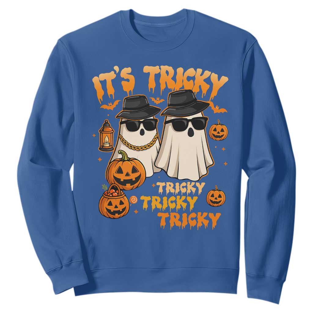 Funny Ghost Sweatshirt It's Tricky Tricky Tricky 90s Nostalgia Halloween Costume TS10 Royal Blue Print Your Wear