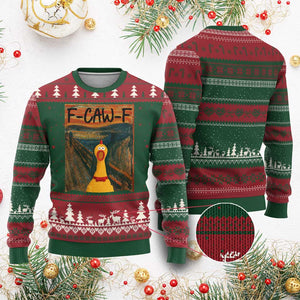 F Caw F Screaming Chicken Ugly Christmas Sweater Funny Fawk Off Meme TS10 Red Green Print Your Wear