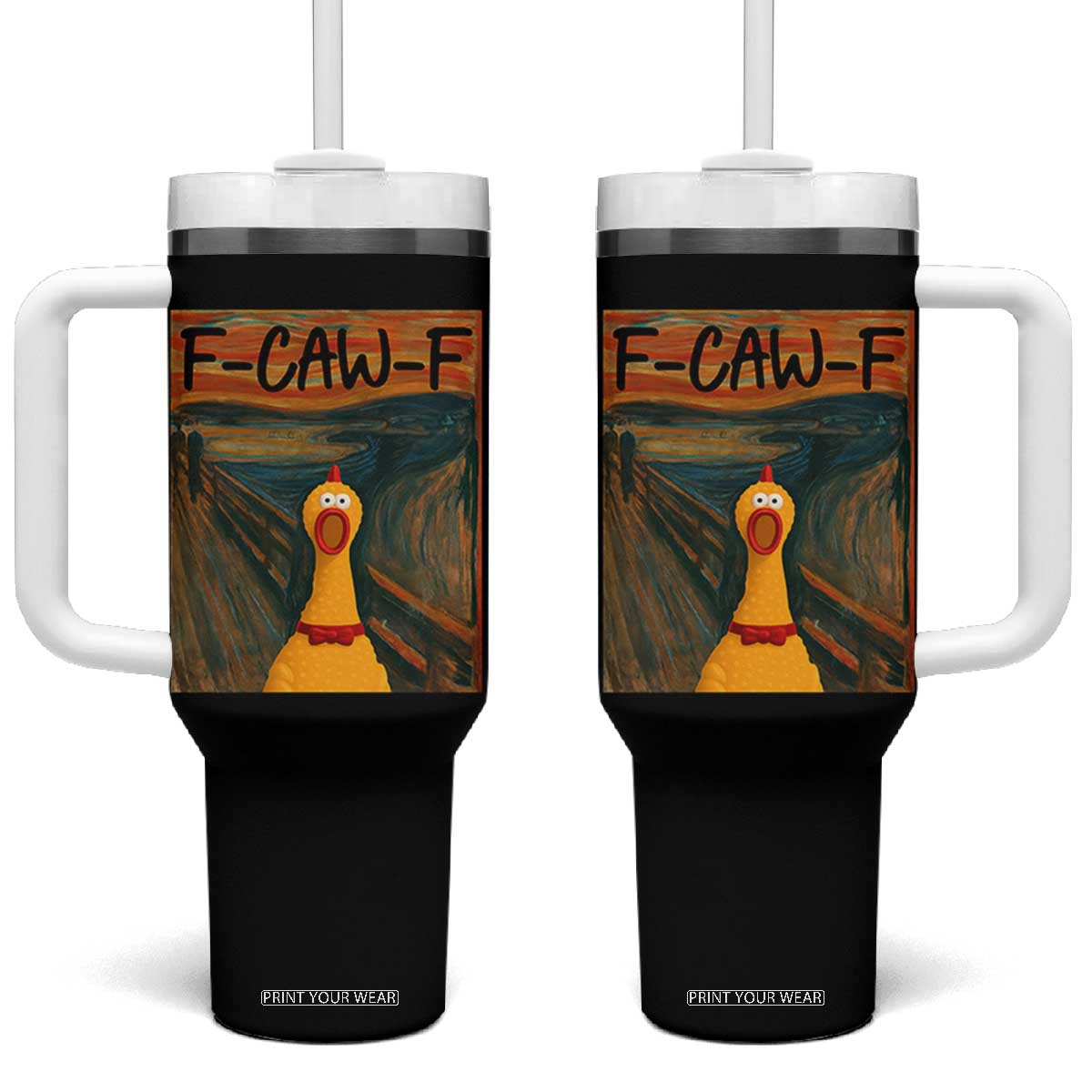 F Caw F Screaming Chicken Tumbler With Handle Funny Fawk Off Meme TS10 One Size: 40 oz Black Print Your Wear