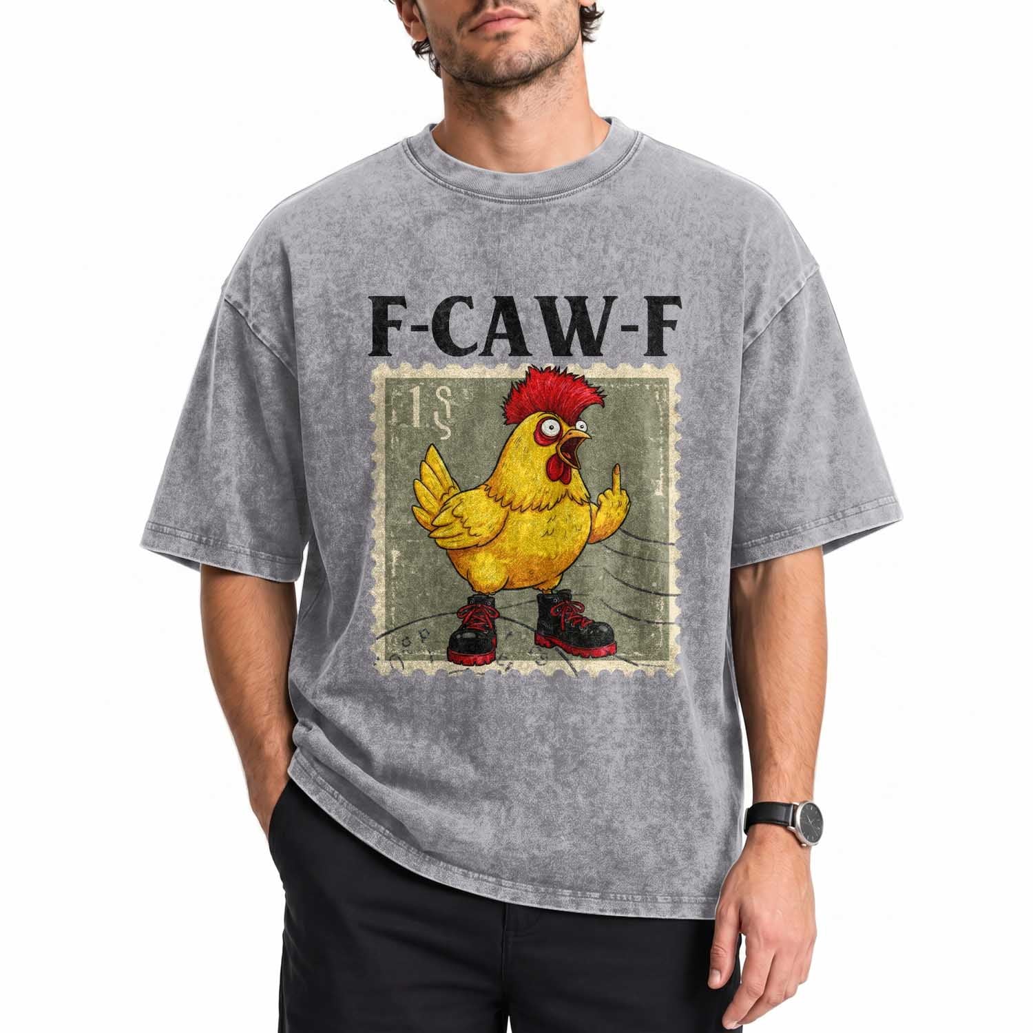F Caw F Screaming Chicken Washed Cotton T-Shirt Metal Heavy Punk Rock Music