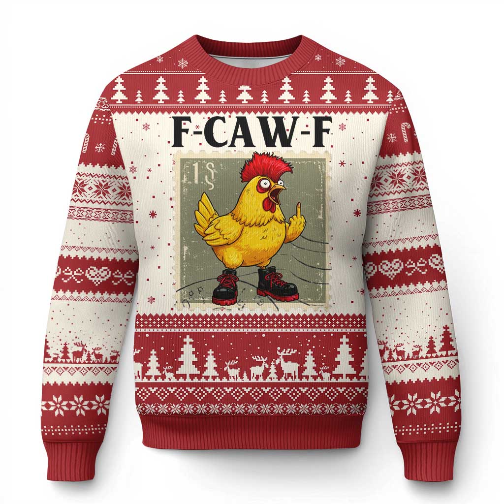 F Caw F Screaming Chicken Ugly Christmas Sweater Metal Heavy Punk Rock Music TS10 Beige Red Print Your Wear