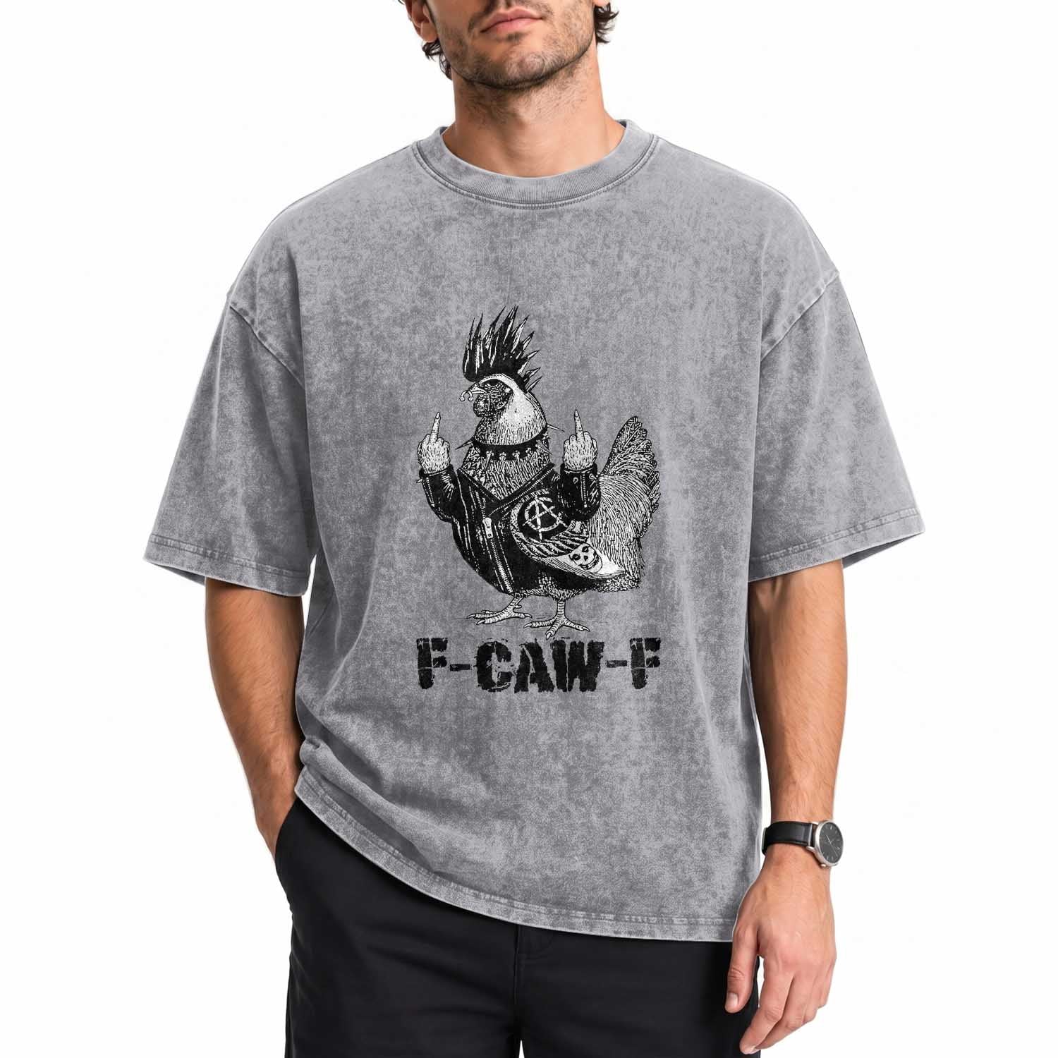 F Caw F Screaming Chicken Washed Cotton T-Shirt Metal Heavy Punk Rock Music Lovers