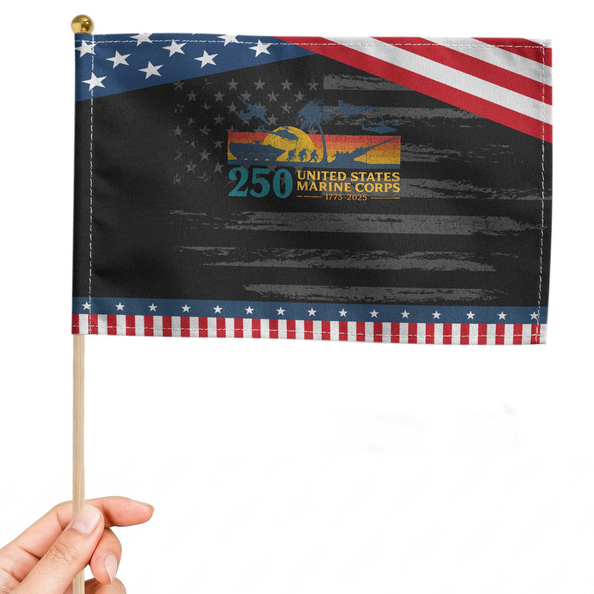 Marine 250th Anniversary Patriotic Handheld Flag Military Gift for Veterans TS10 Distressed 8.2