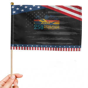 Marine 250th Anniversary Patriotic Handheld Flag Military Gift for Veterans TS10 Distressed 8.2" × 5.5" Black Blue Print Your Wear