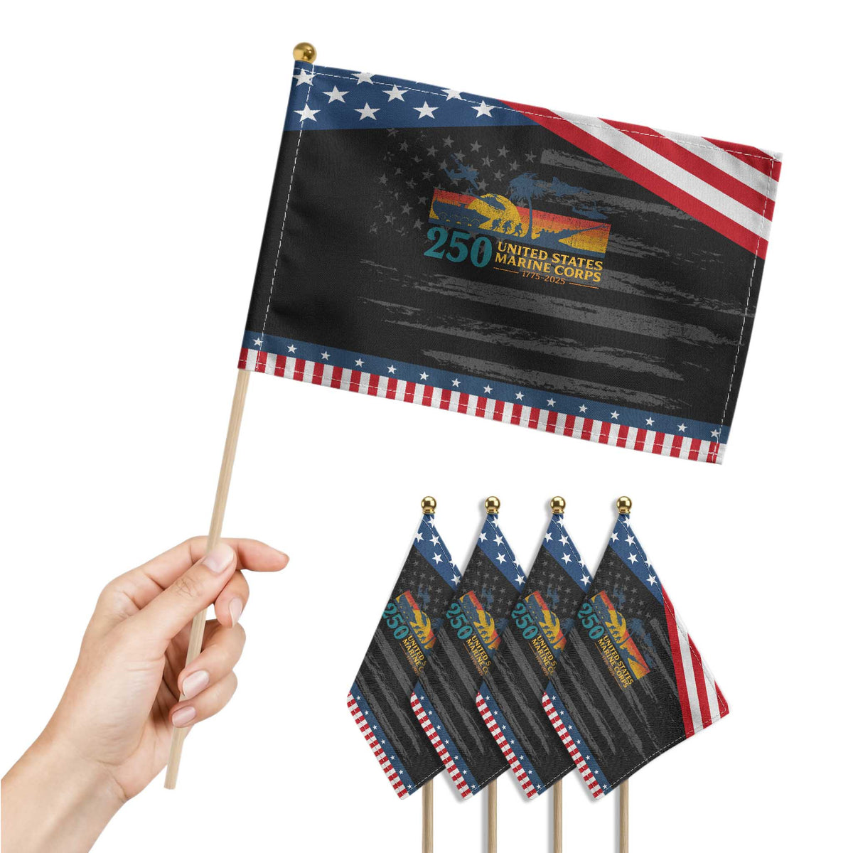 Marine 250th Anniversary Patriotic Handheld Flag Military Gift for Veterans TS10 Print Your Wear