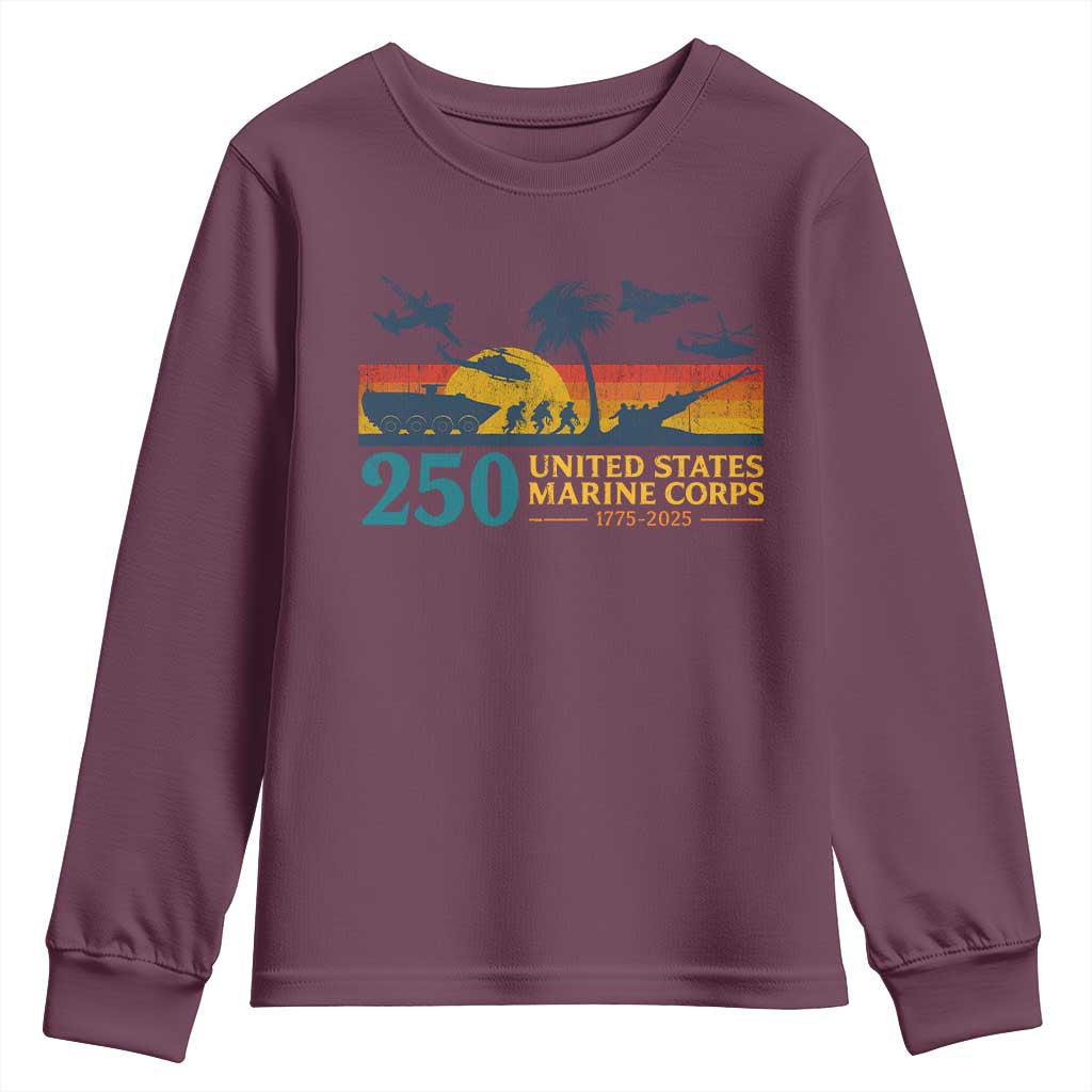 Marine 250th Anniversary Youth Sweatshirt Patriotic Military Gift for Veterans TS10 Maroon Print Your Wear