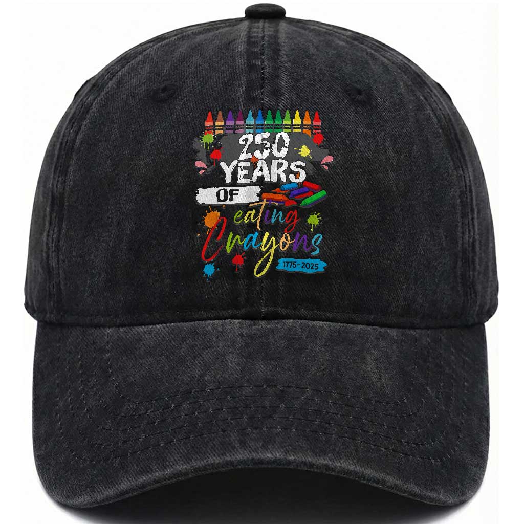 250 Years Of Eating Crayons Washed Cotton Baseball Cap Marine Veteran 250th Anniversary TS10 Washed Cap Universal Fit Black Print Your Wear