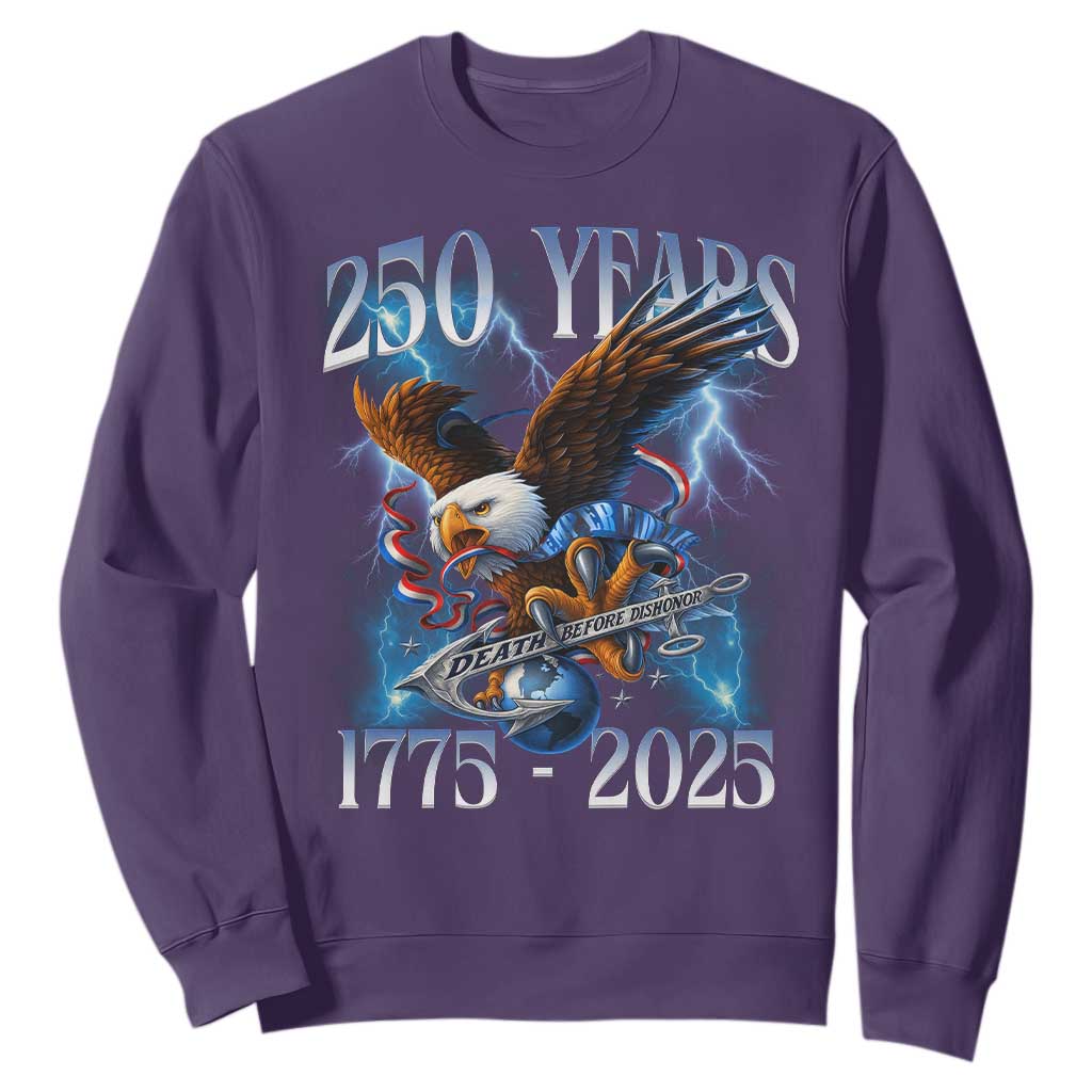 Marine Veteran 250th Anniversary Sweatshirt Eagle Patriotic Military Gift for Marines Veterans TS10 Purple Print Your Wear