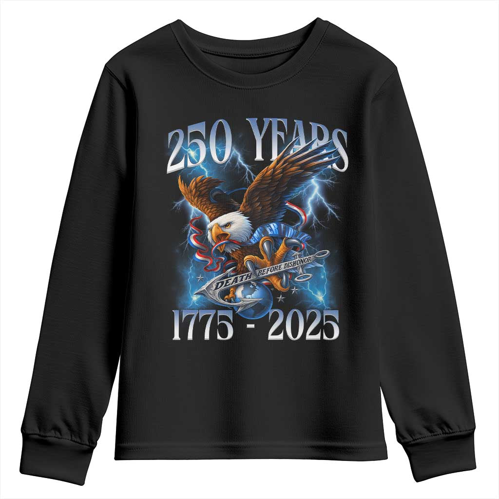 Marine Veteran 250th Anniversary Youth Sweatshirt Eagle Patriotic Military Gift for Marines Veterans TS10 Black Print Your Wear