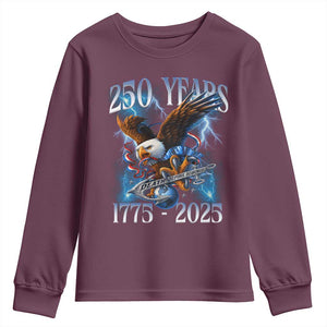 Marine Veteran 250th Anniversary Youth Sweatshirt Eagle Patriotic Military Gift for Marines Veterans TS10 Maroon Print Your Wear