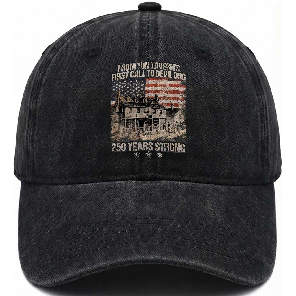 Tun Tavern 250th Anniversary Washed Cotton Baseball Cap Patriotic Veteran Military Gift American Flag TS10 Washed Cap Universal Fit Black Print Your Wear