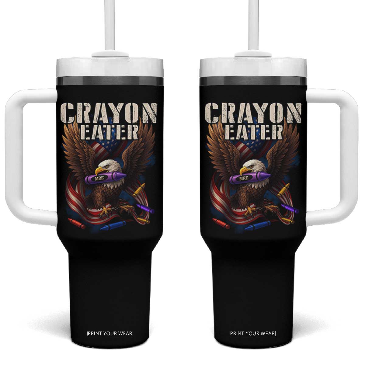 Crayon Eater Tumbler With Handle Funny Eagle 250th Anniversary Veterans Gifts TS10 One Size: 40 oz Black Print Your Wear