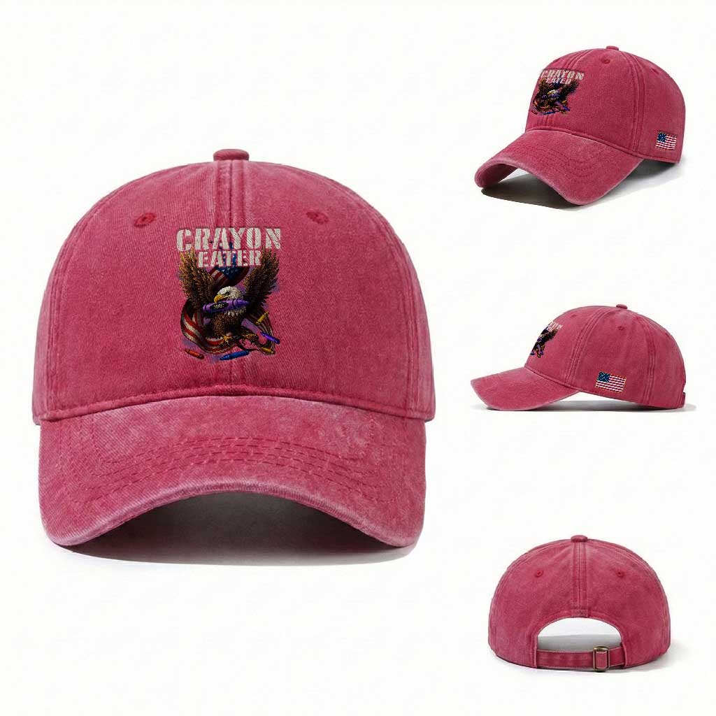 Crayon Eater Washed Cotton Baseball Cap Funny Eagle 250th Anniversary Veterans Gifts TS10 Washed Cap Universal Fit Red Print Your Wear