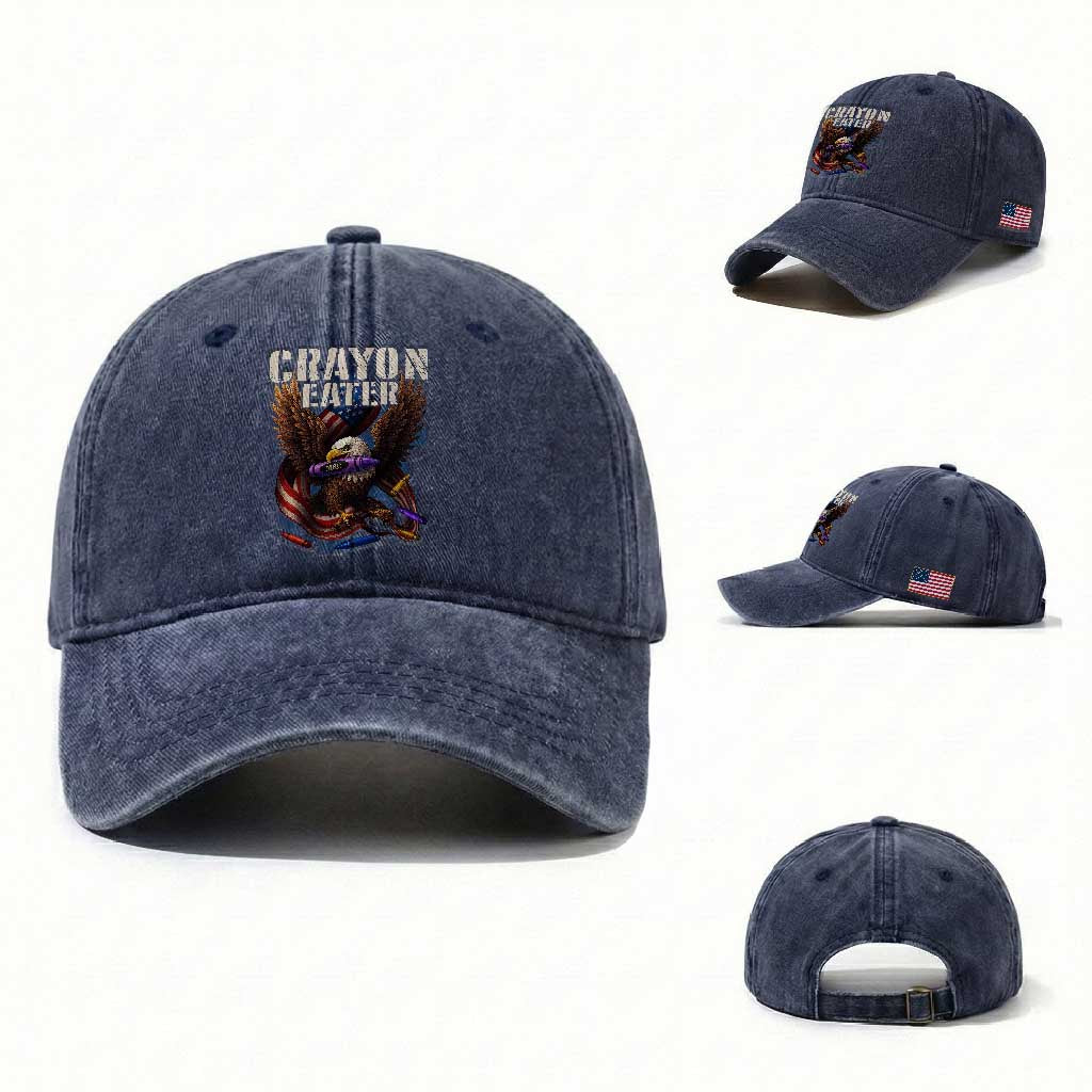 Crayon Eater Washed Cotton Baseball Cap Funny Eagle 250th Anniversary Veterans Gifts TS10 Washed Cap Universal Fit Navy Print Your Wear