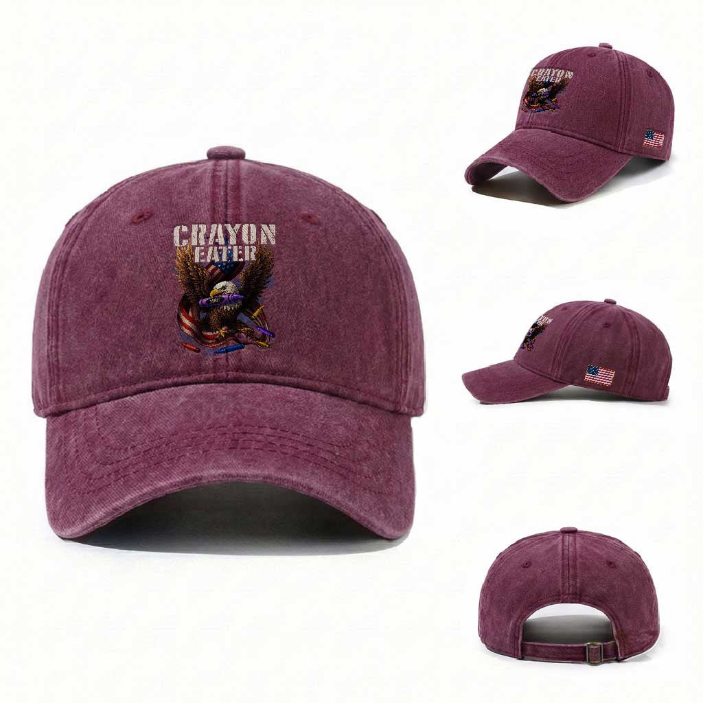 Crayon Eater Washed Cotton Baseball Cap Funny Eagle 250th Anniversary Veterans Gifts TS10 Washed Cap Universal Fit Burgundy Print Your Wear