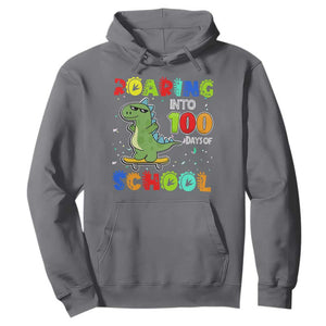 100 Days Of School Dinosaur Hoodie Trex Dino Skateboard Skateboarding Boys Roaring Into 100th Day TS10 Charcoal Print Your Wear