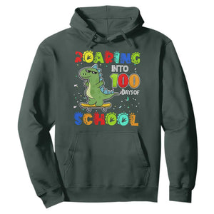 100 Days Of School Dinosaur Hoodie Trex Dino Skateboard Skateboarding Boys Roaring Into 100th Day TS10 Dark Forest Green Print Your Wear