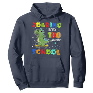 100 Days Of School Dinosaur Hoodie Trex Dino Skateboard Skateboarding Boys Roaring Into 100th Day TS10 Navy Print Your Wear