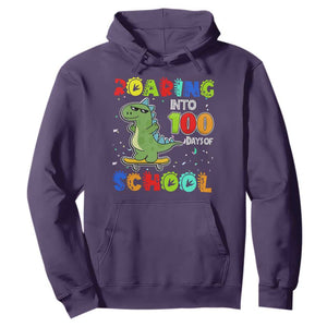 100 Days Of School Dinosaur Hoodie Trex Dino Skateboard Skateboarding Boys Roaring Into 100th Day TS10 Purple Print Your Wear