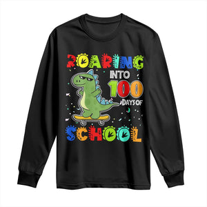 100 Days Of School Dinosaur Long Sleeve Shirt Trex Dino Skateboard Skateboarding Boys Roaring Into 100th Day TS10 Black Print Your Wear