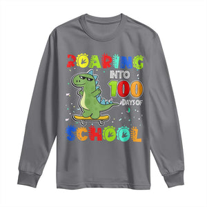 100 Days Of School Dinosaur Long Sleeve Shirt Trex Dino Skateboard Skateboarding Boys Roaring Into 100th Day TS10 Charcoal Print Your Wear