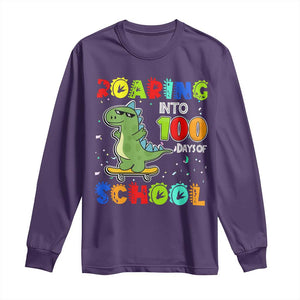 100 Days Of School Dinosaur Long Sleeve Shirt Trex Dino Skateboard Skateboarding Boys Roaring Into 100th Day TS10 Purple Print Your Wear