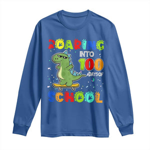 100 Days Of School Dinosaur Long Sleeve Shirt Trex Dino Skateboard Skateboarding Boys Roaring Into 100th Day TS10 Royal Blue Print Your Wear