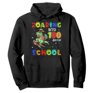 Funny Dinosaur Trex Roaring Into 100 Days Of School Hoodie TS10 Black Print Your Wear