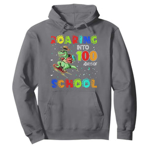 Funny Dinosaur Trex Roaring Into 100 Days Of School Hoodie TS10 Charcoal Print Your Wear