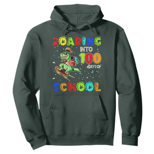 Funny Dinosaur Trex Roaring Into 100 Days Of School Hoodie TS10 Dark Forest Green Print Your Wear