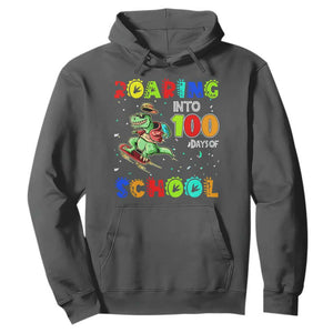 Funny Dinosaur Trex Roaring Into 100 Days Of School Hoodie TS10 Dark Heather Print Your Wear