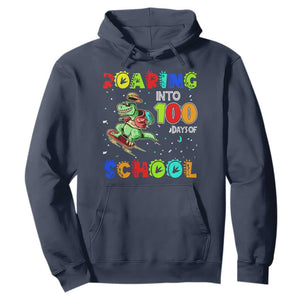 Funny Dinosaur Trex Roaring Into 100 Days Of School Hoodie TS10 Navy Print Your Wear