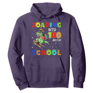 Funny Dinosaur Trex Roaring Into 100 Days Of School Hoodie TS10 Purple Print Your Wear