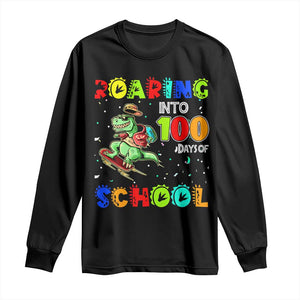 Funny Dinosaur Trex Roaring Into 100 Days Of School Long Sleeve Shirt TS10 Black Print Your Wear