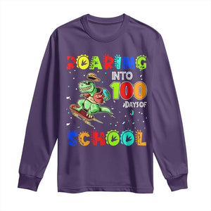 Funny Dinosaur Trex Roaring Into 100 Days Of School Long Sleeve Shirt TS10 Purple Print Your Wear