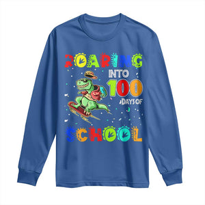 Funny Dinosaur Trex Roaring Into 100 Days Of School Long Sleeve Shirt TS10 Royal Blue Print Your Wear