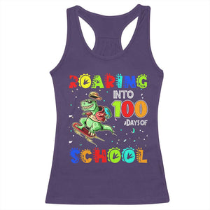 Funny Dinosaur Trex Roaring Into 100 Days Of School Racerback Tank Top TS10 Purple Print Your Wear